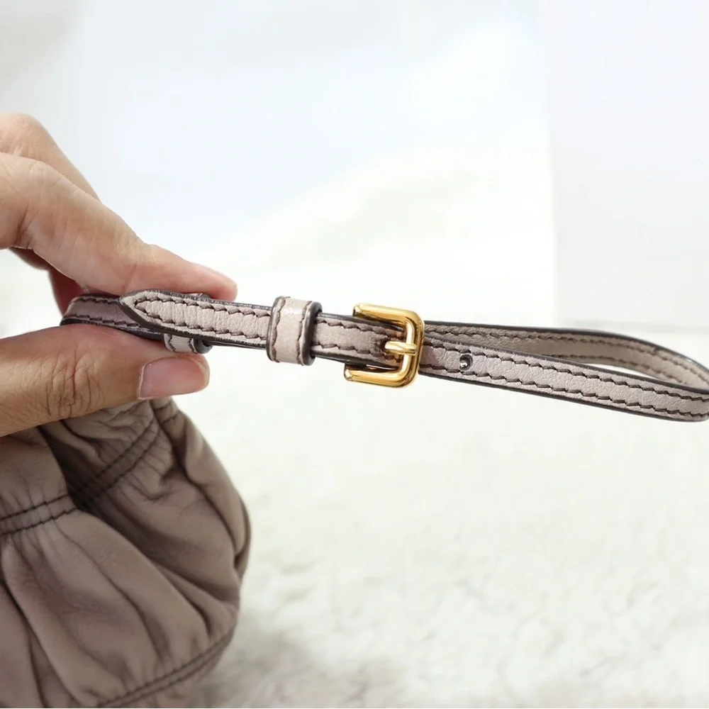 Prada grey Ruched Leather Clutch with Gold Chain